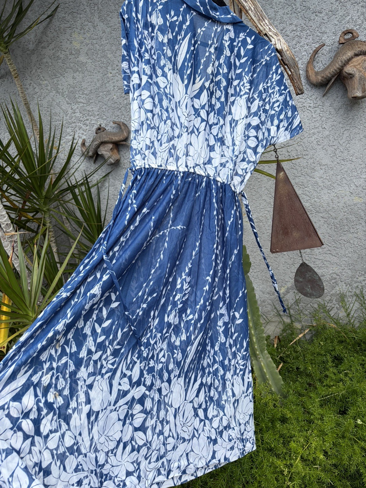 Vintage 1950s Sheer Blue / White | Day Dress | 1950s Floral Dress