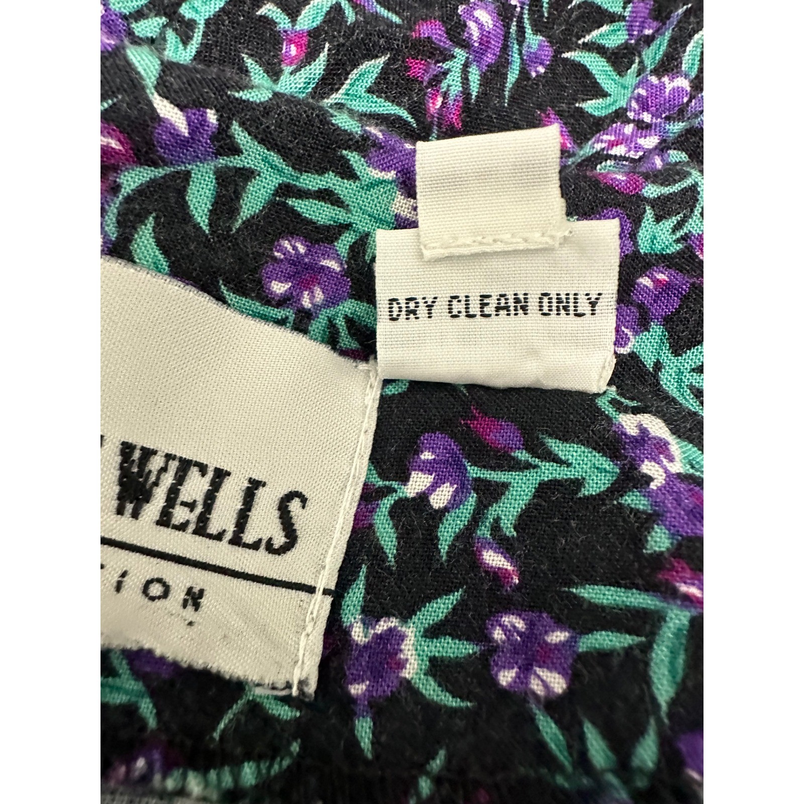 Caroline Wells Vintage Floral Button Front Midi Dress Purple Teal Rayon Size 14