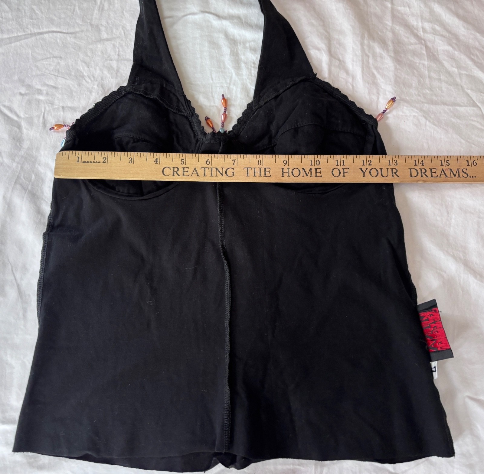 VTG Y2K BLACK PINK SEQUIN&FRINGE BEADED EMBELLISHED CAMI CROPPED TANK TOP*XS/S