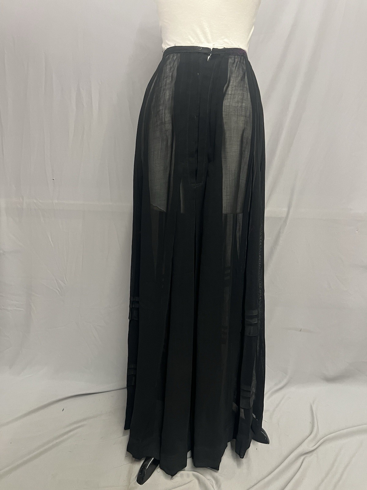 1900 Sheer Black Cotton Pleated Skirt Day Time