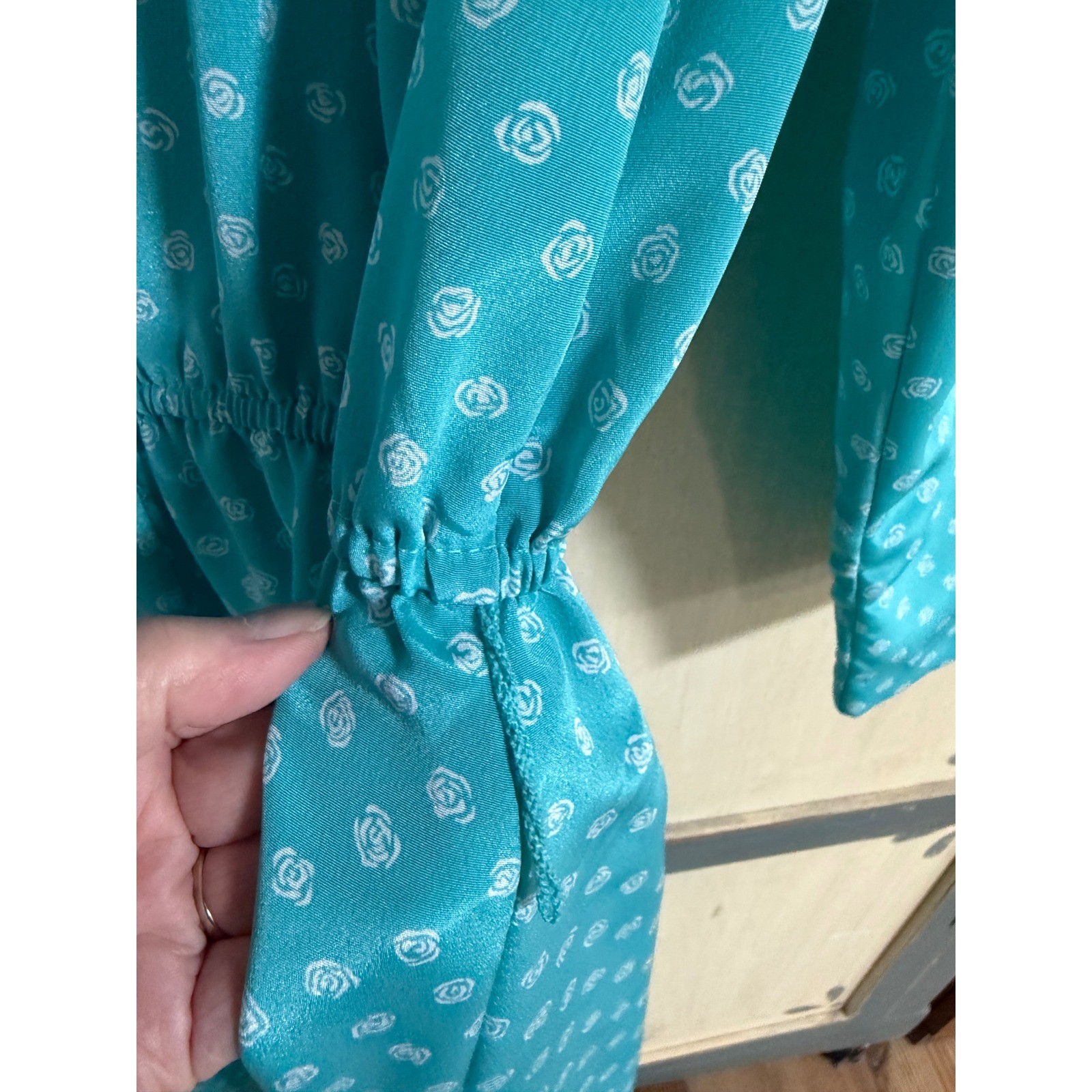 Pellini Petites Von Bramlett Vintage 80s Teal Rose Floral Midi Dress 9/10 USA