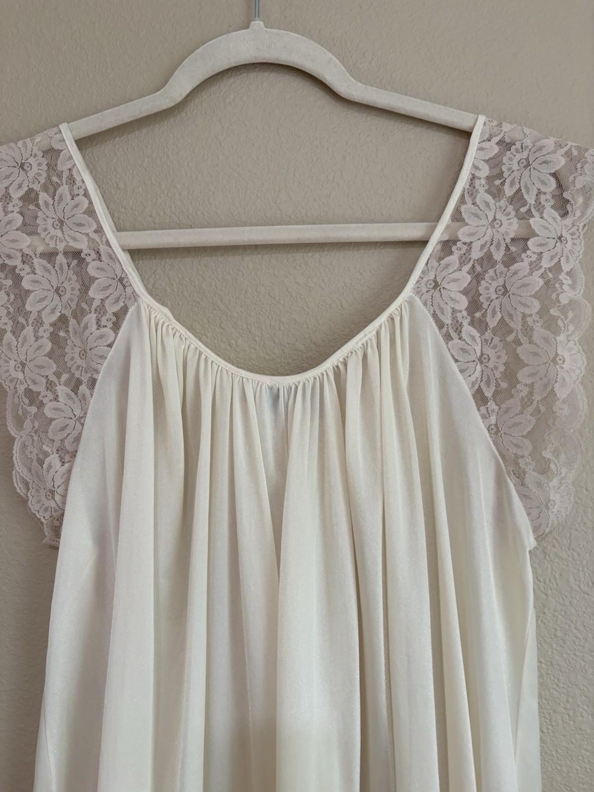 VTG Jill Andrea of New York Nightgown M Beige Nylon USA Lingerie Sheer Demure