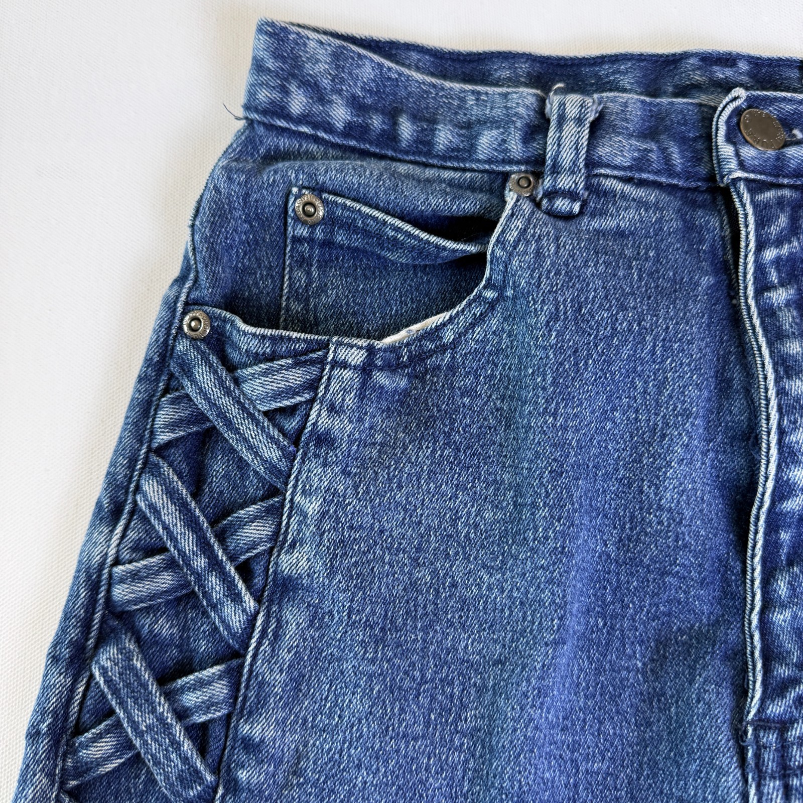 Pure Jeanswear VINTAGE Lattice Detail Acid Wash Jeans Sz 9 Juniors High Waisted