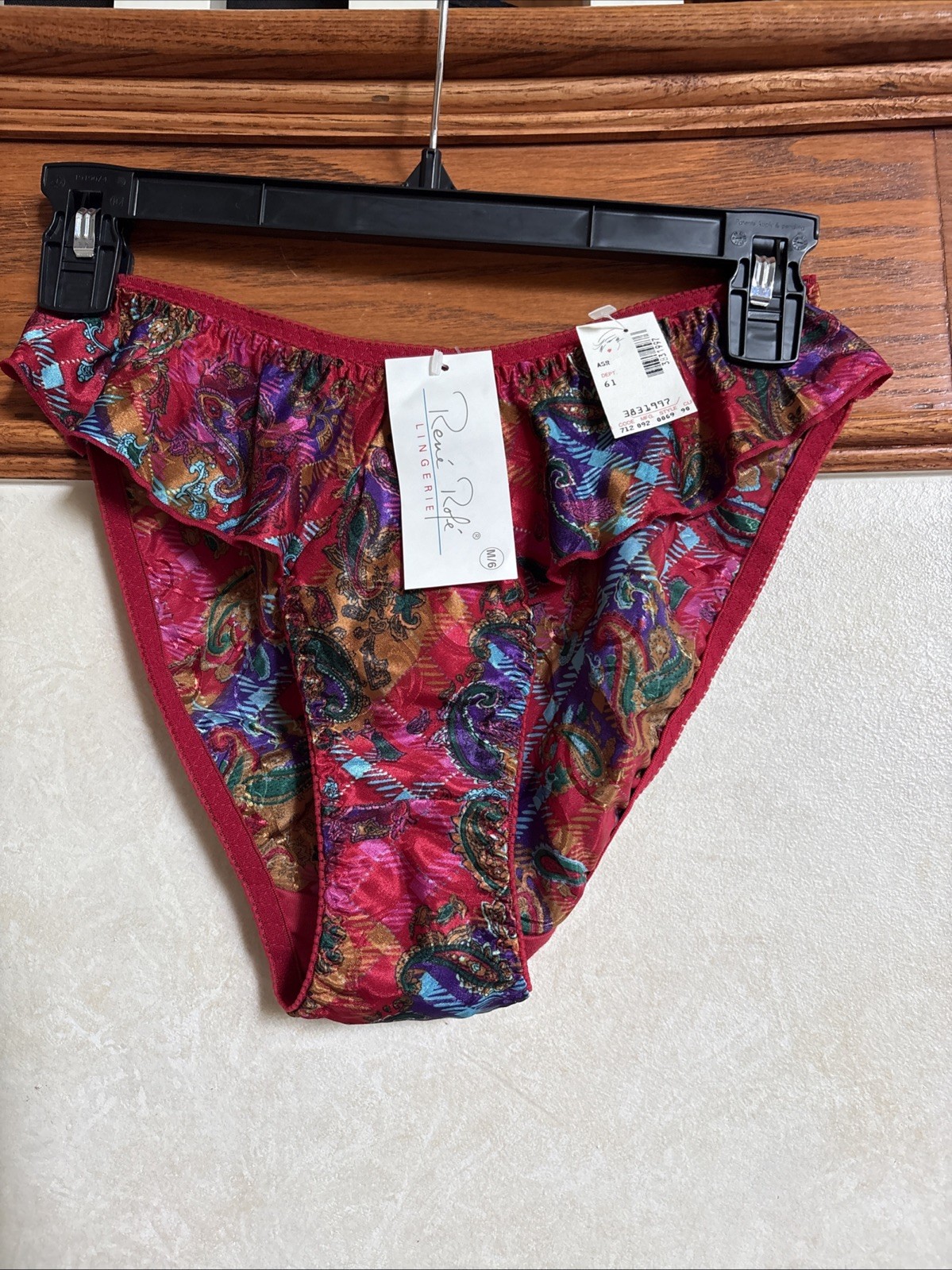 Vintage 80’s NWT RENE ROFE High Cut Leg ruffle paisley satin Panties SZ 6