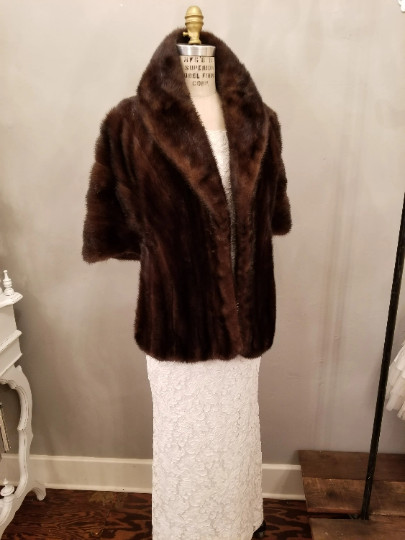 Vintage Luxurious Brown Mink Stole Fur Wedding Bridal Mink Caplet Cape