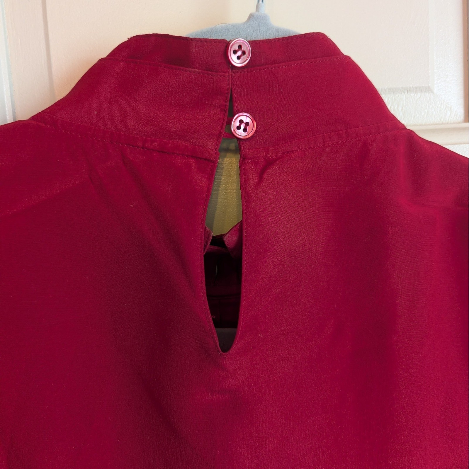 Vintage Silk Blouse Red Pleated High Neck Long Sleeve Elegant Top