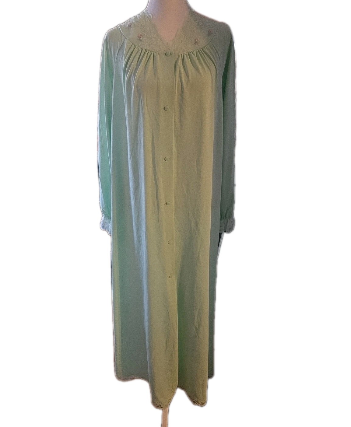 Vtg Shadow Line Women’s S Mint Green Floor Length Robe House Coat 53″ Length