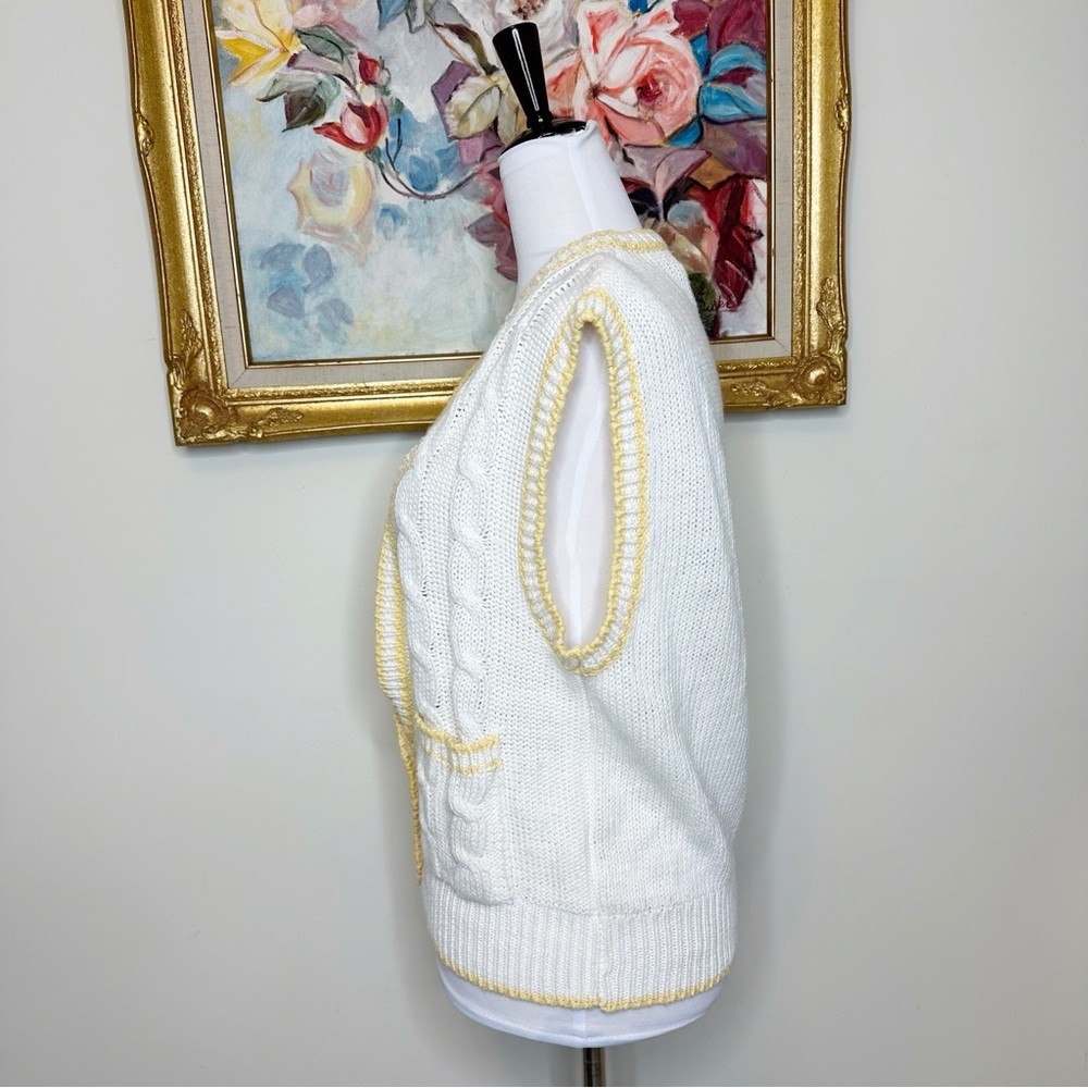 Vintage 80s Yellow & White Knit Sweater Vest Size Large