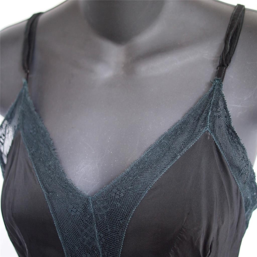 Vintage 50s ARTEMIS Rayon Slinky Sexy Black Full Slip Floral LACE 32 S Pin-Up