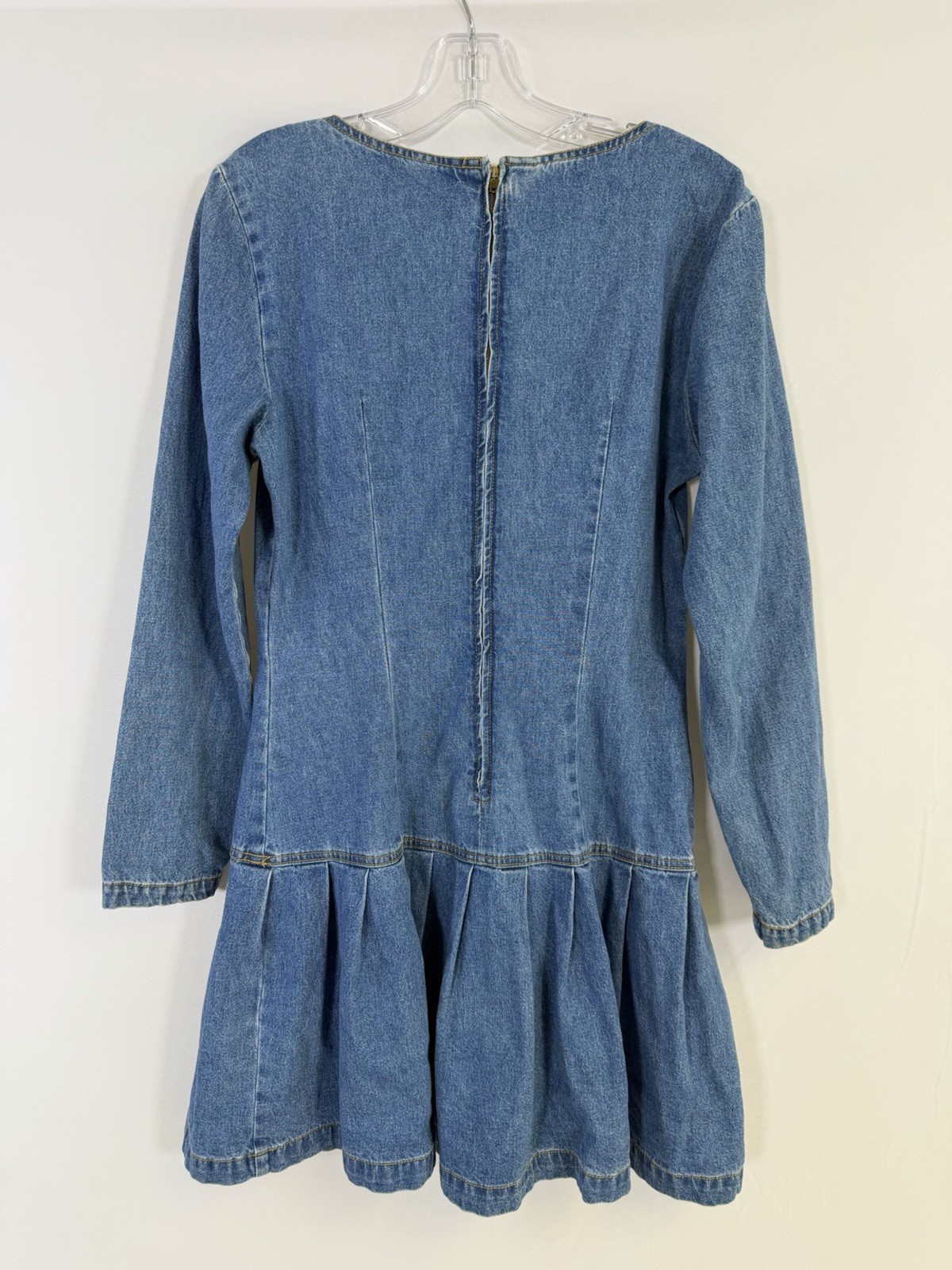 Vtg 90s Paris Blues Denim Dress Pleated Detail Skirt Button Sz 11 USA Grudge