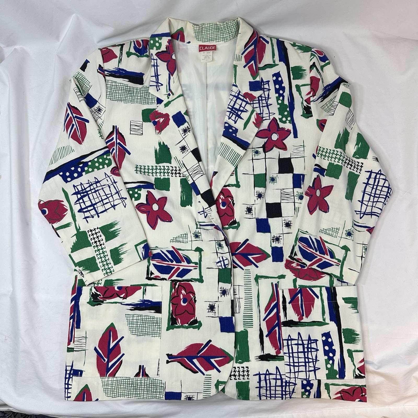 Vintage 90s Claude Floral Geometric Blazer Jacket Womens Size 16