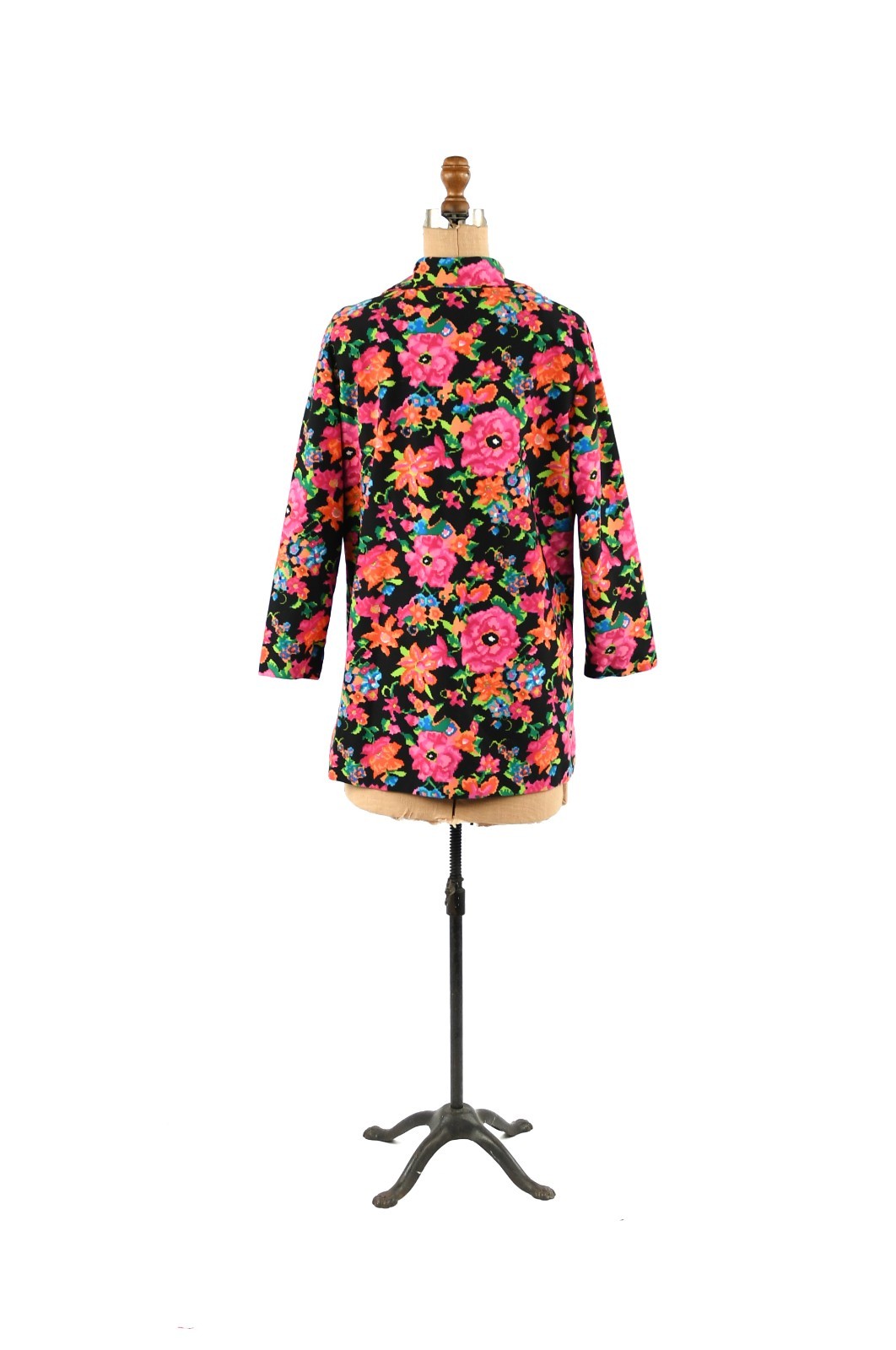 Vintage 60s 70s Mod Floral Tunic Top Groovy Bright Pink & Black Shirt Mini Dress