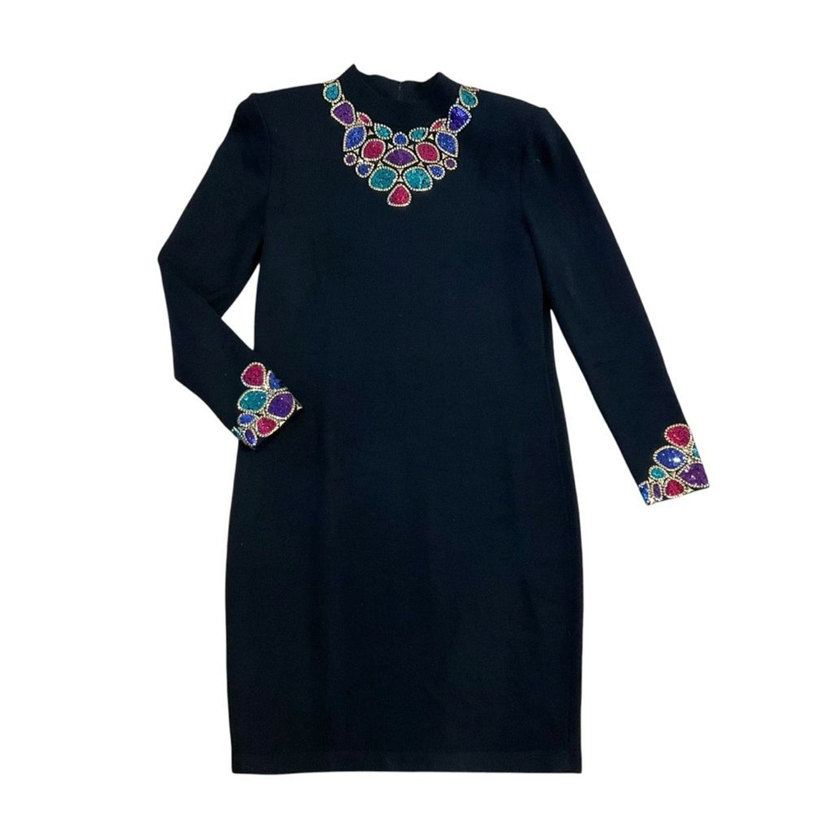 Vtg St. John Evening by Marie Gray Santana Knit Dress Sz 8 Black Jeweled Sequin