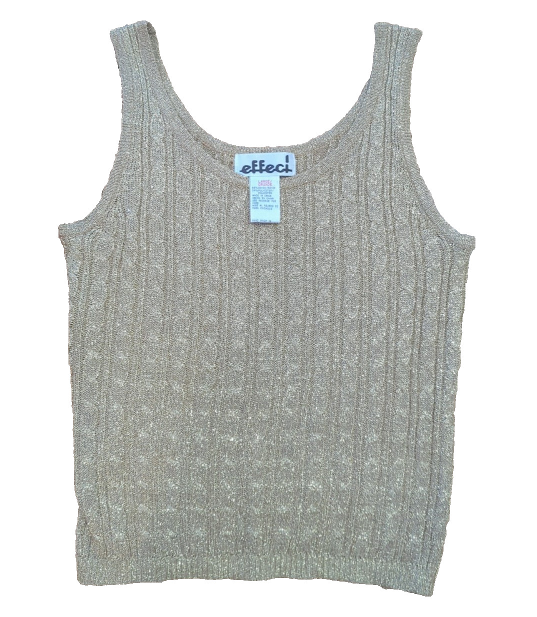 Effeci Large Gold Ribbed Tank Top Sweater Lightweight Disco/Rave 70’s-80’s-90’s