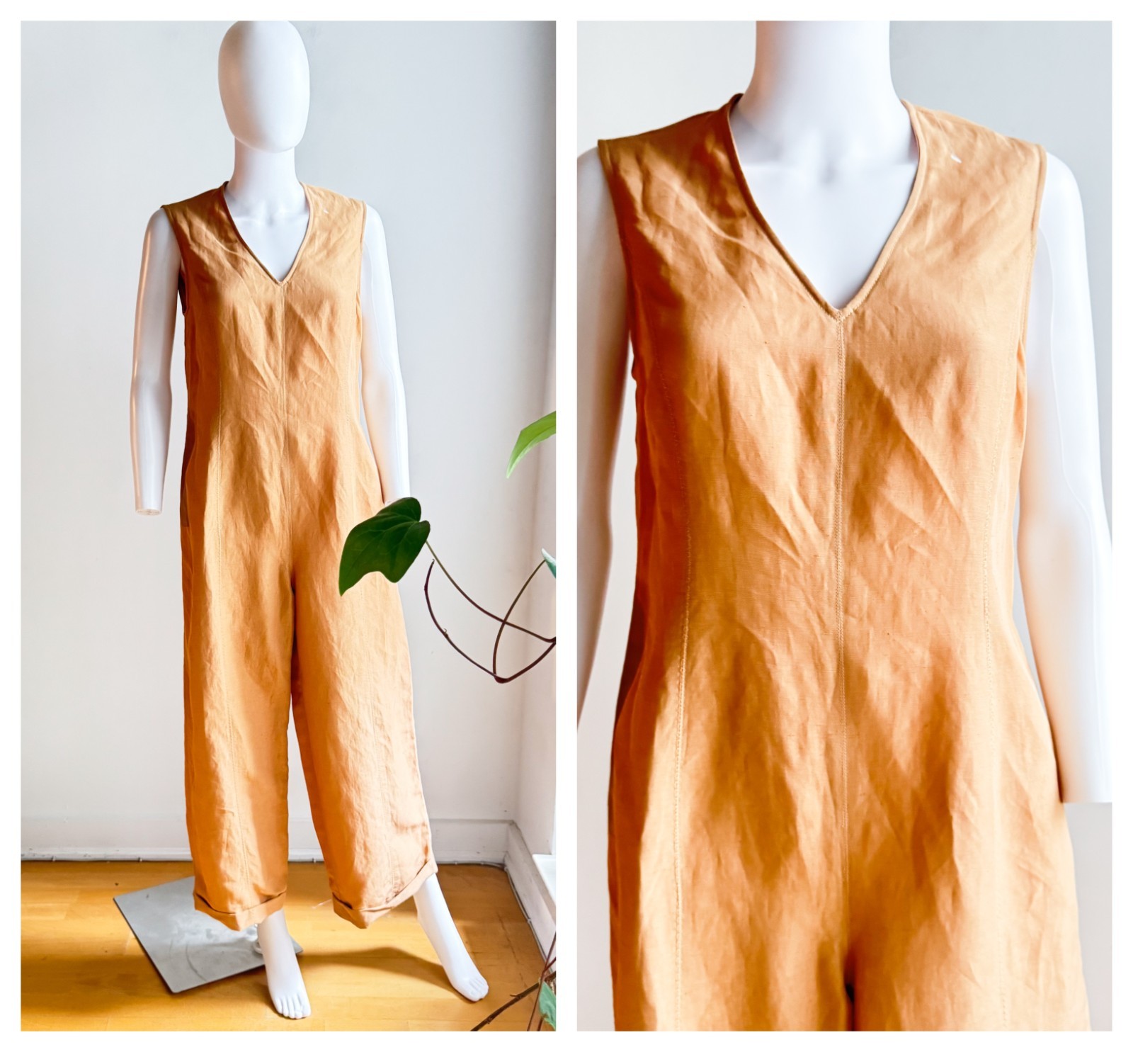 Vintage State of Claude Montana Nude Beige Linen Blend Jumpsuit 44/10