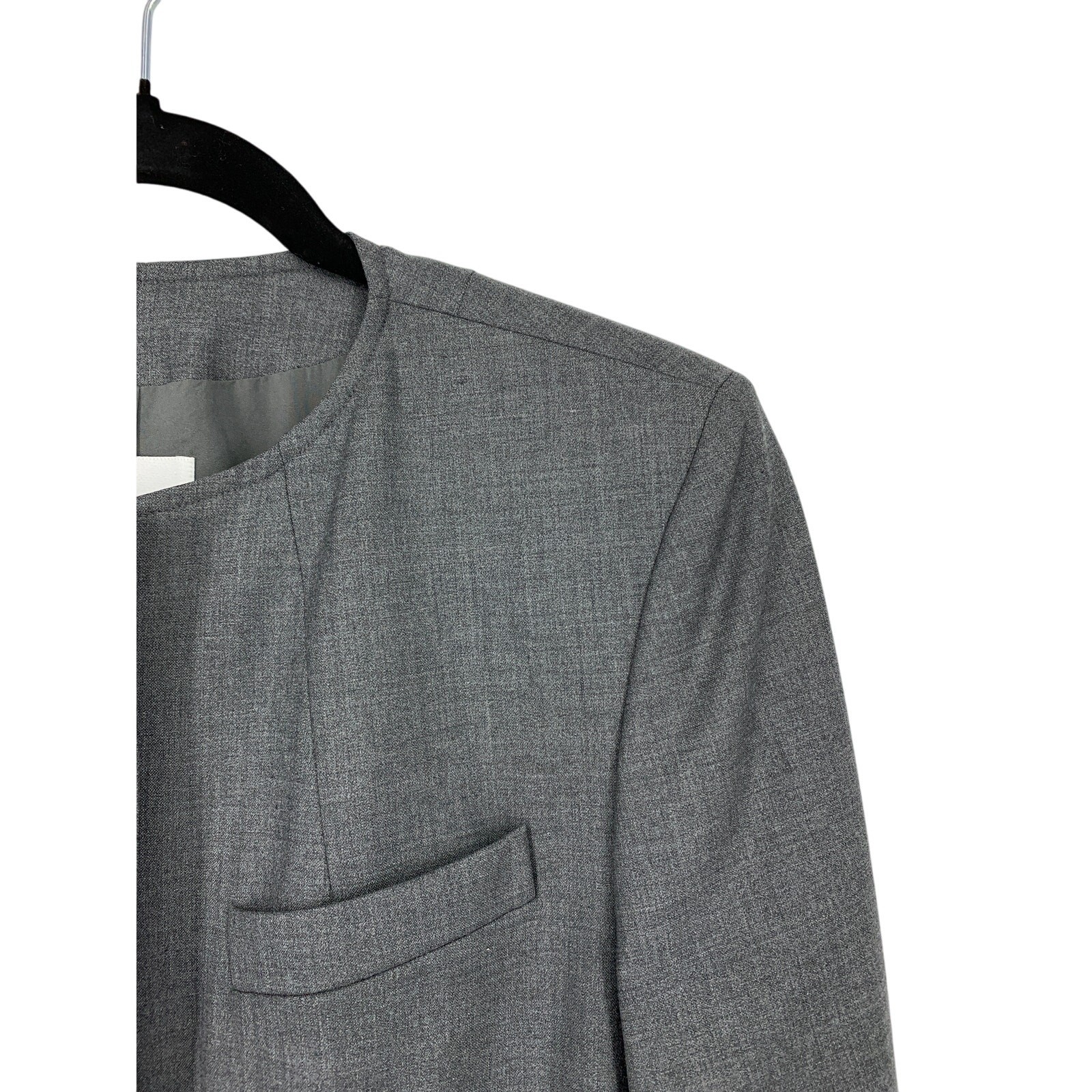 Vintage 90s DKNY Collarless Blazer Jacket Womens Size 4 Gray Hidden Placket Wool