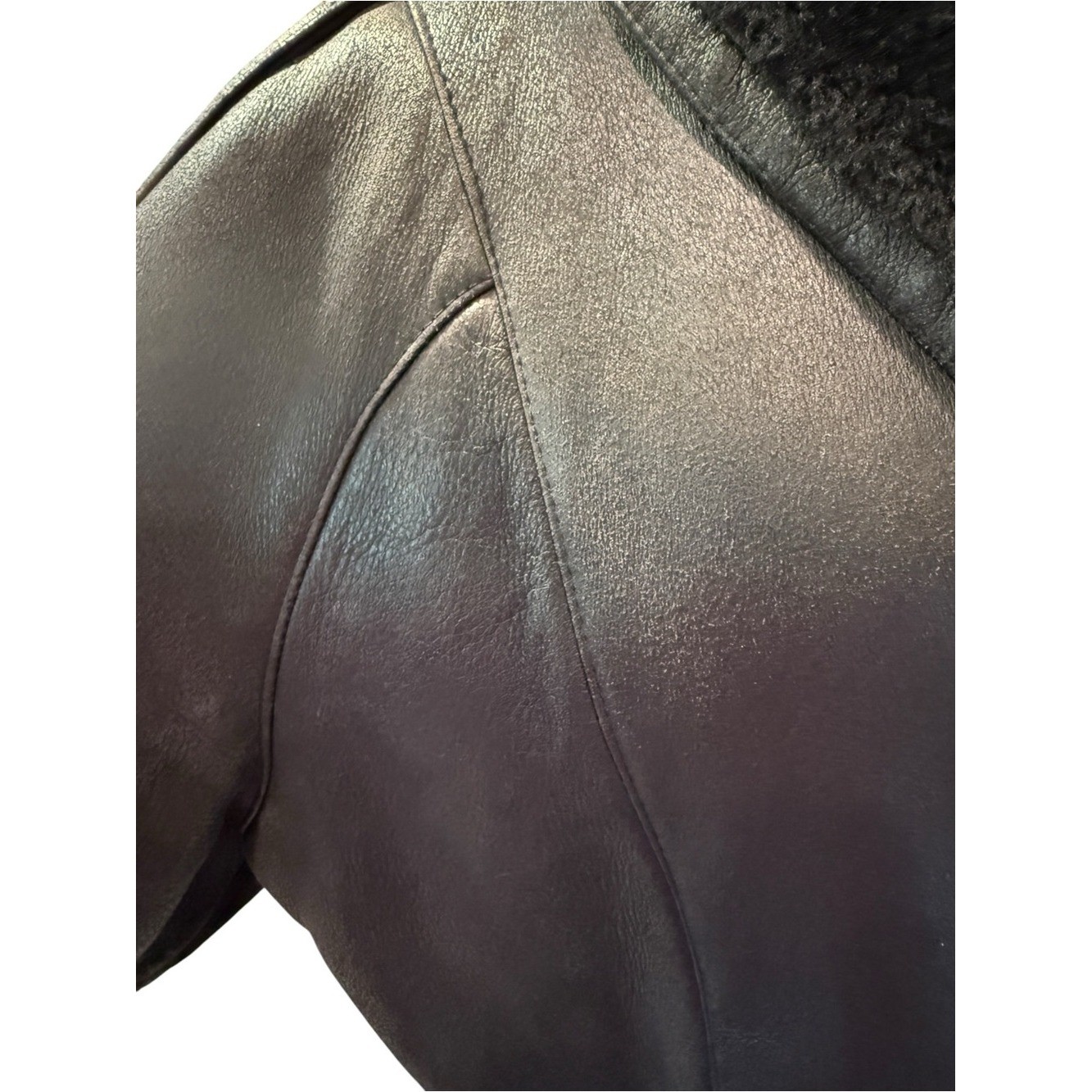 Montreal Sheepskin Genuine Shearling Coat Vintage 80s Black Leather Plush P/S