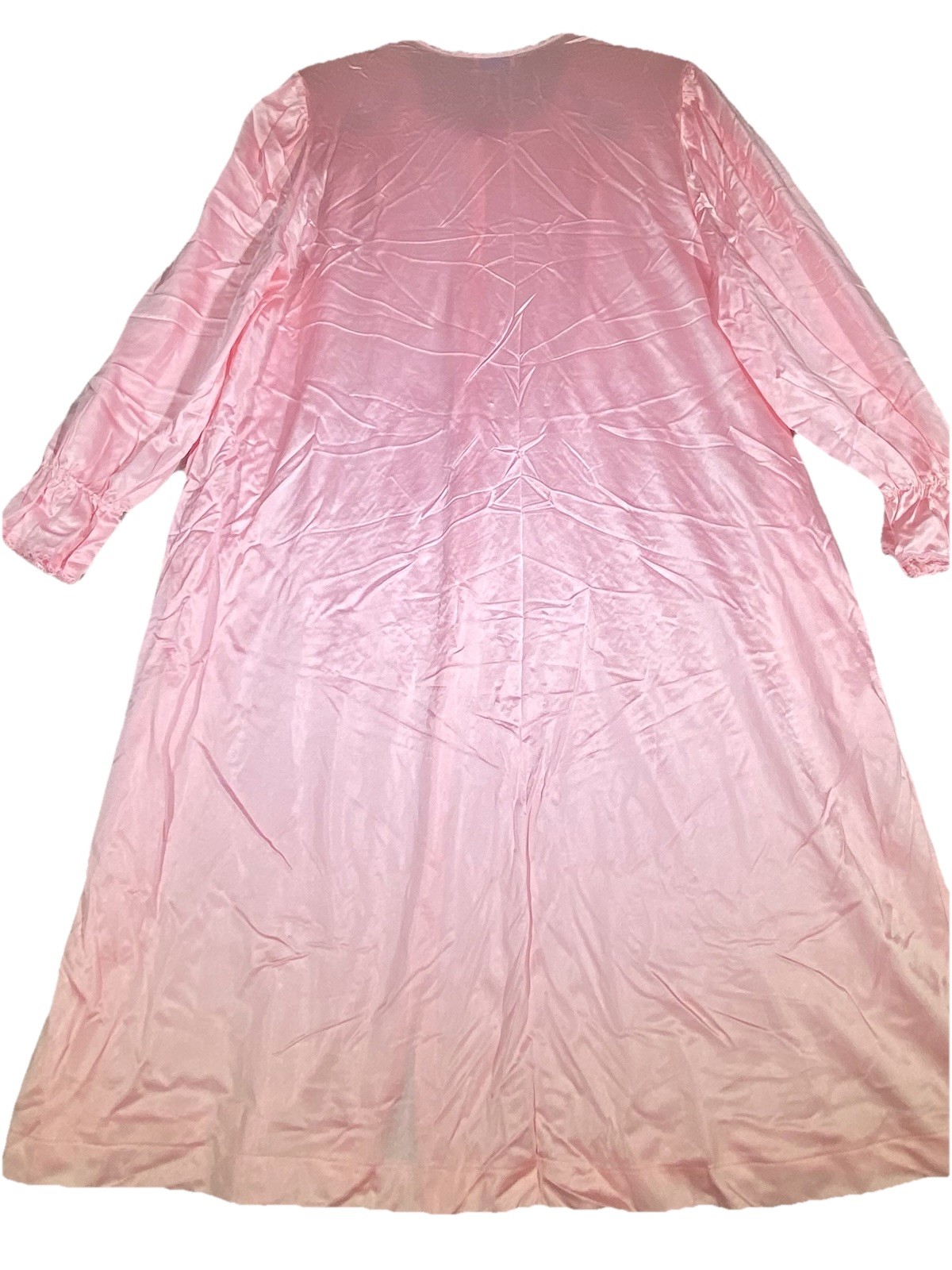 Vintage Lorraine Ice Pink Nylon Housecoat Lace Trim Covered Buttons Size Large