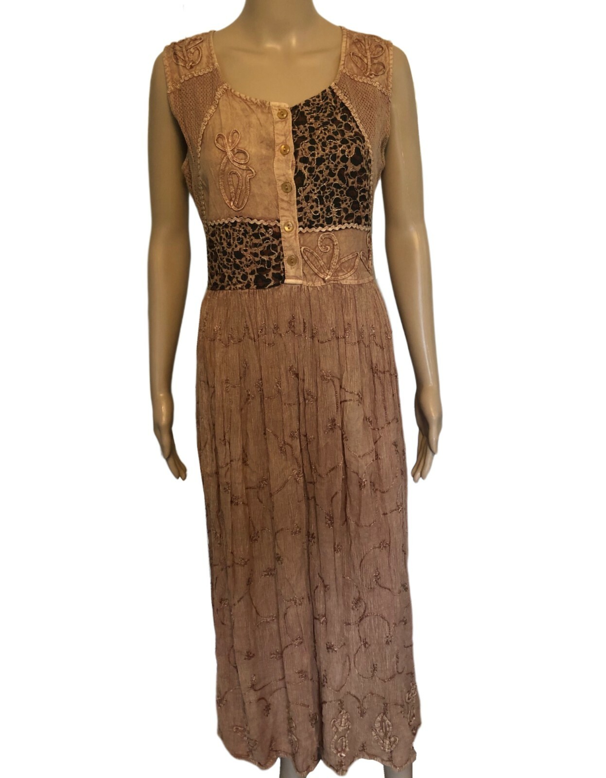 VTG 80s M.P.H. Funky Boho Hippie Embroidered Casual Midi Dress Sz M