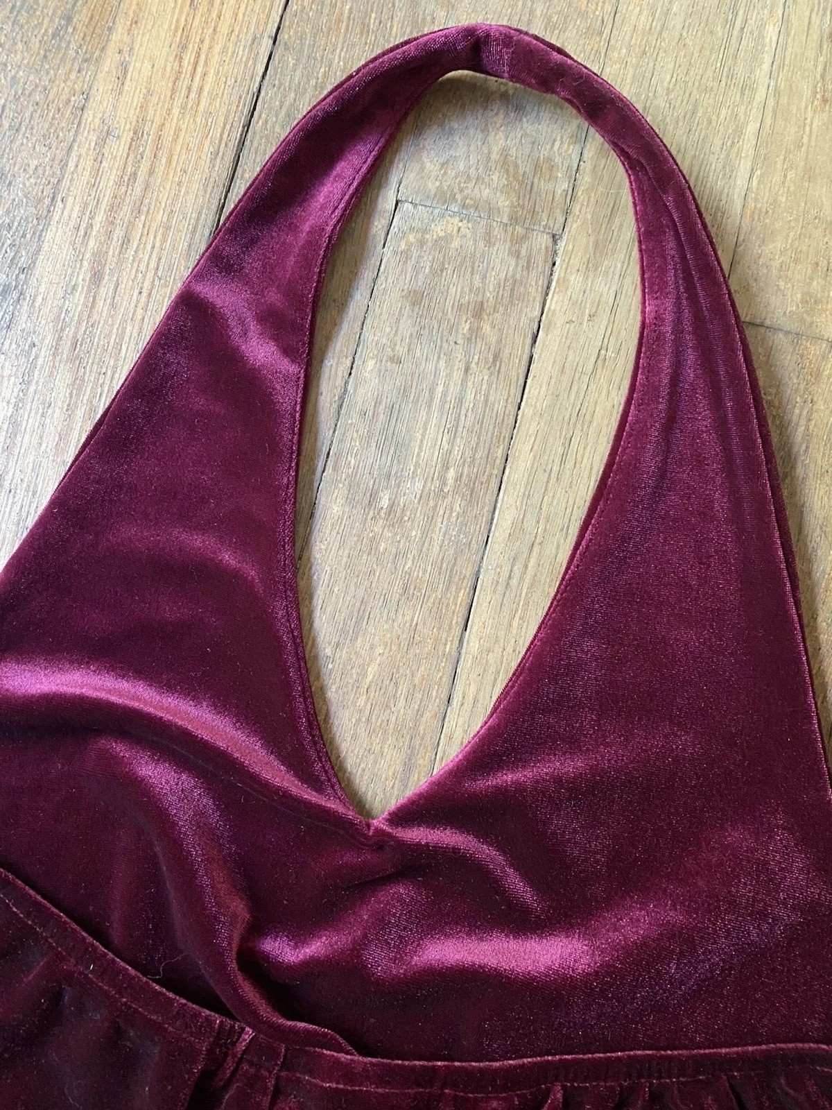 Eye Candy Vintage 90s Y2K Burgundy Velvet Halter Neck Mini Dress USA Large