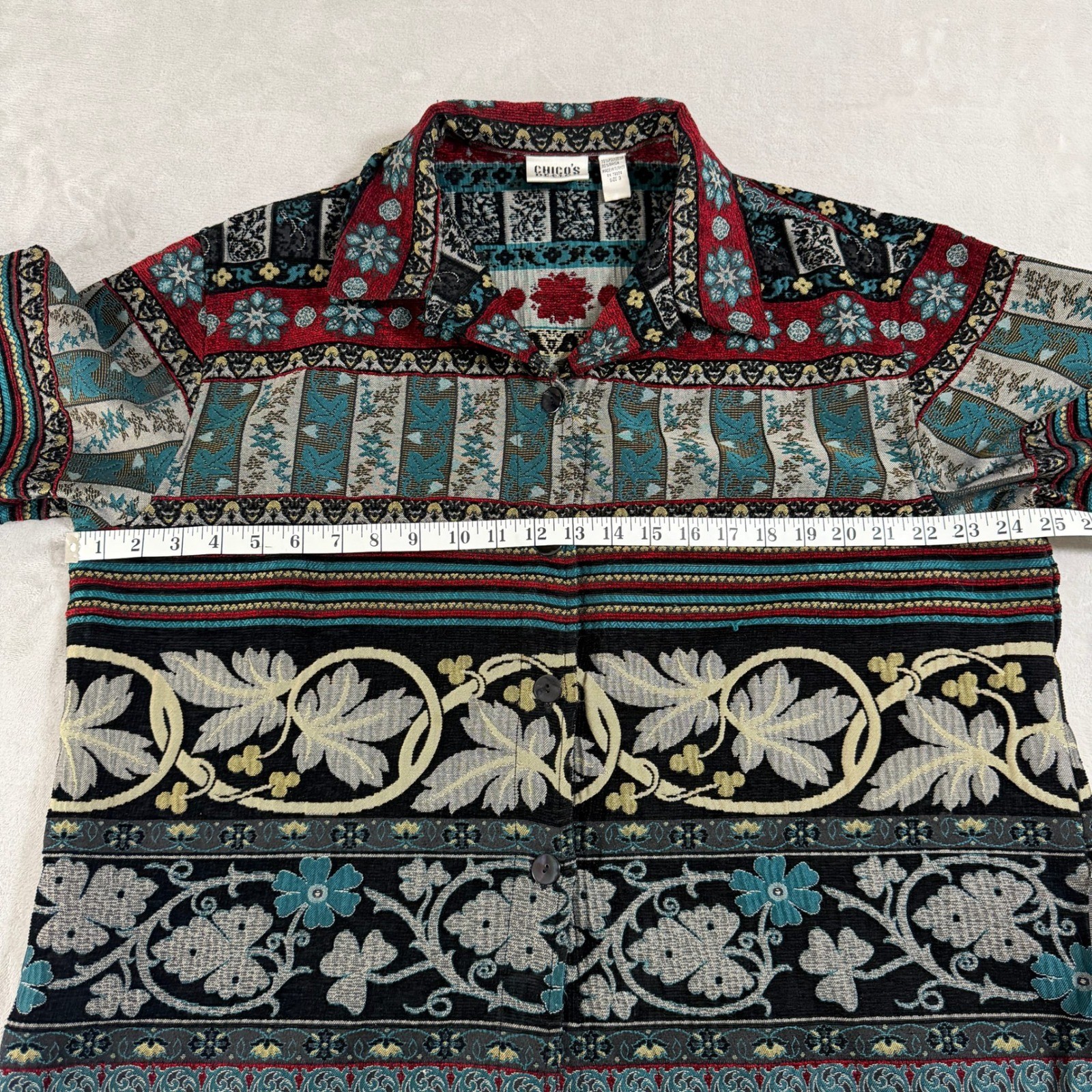 Vintage Chicos Design Tapestry Jacket Womens Size 3 XL Floral Woven Boho