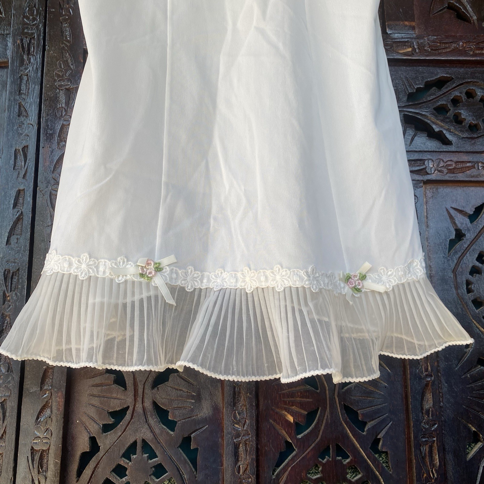 VTG Ivory Lace Mini Nightgown Slip Dress Womens S Ruffle Boudoir Cami Coquette