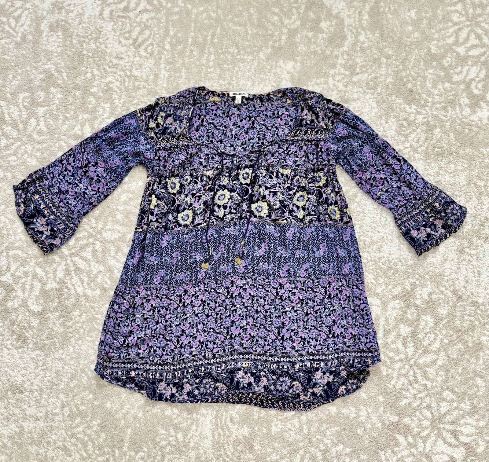 Billabong Women’s Vintage Y2K Boho Floral Whimsical Gypsy Tunic Surfer Dress M