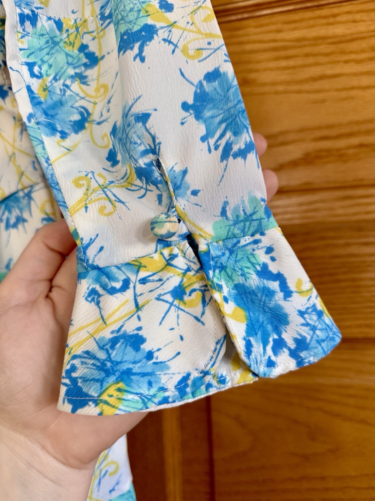 ILGWU Union Made 1960s Blue Yellow Floral Shirt Dress Mod GoGo MPN 602194