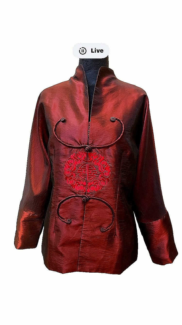 VINTAGE ELEGANT TAFETTA ASIAN MANDARIN BLOUSE
