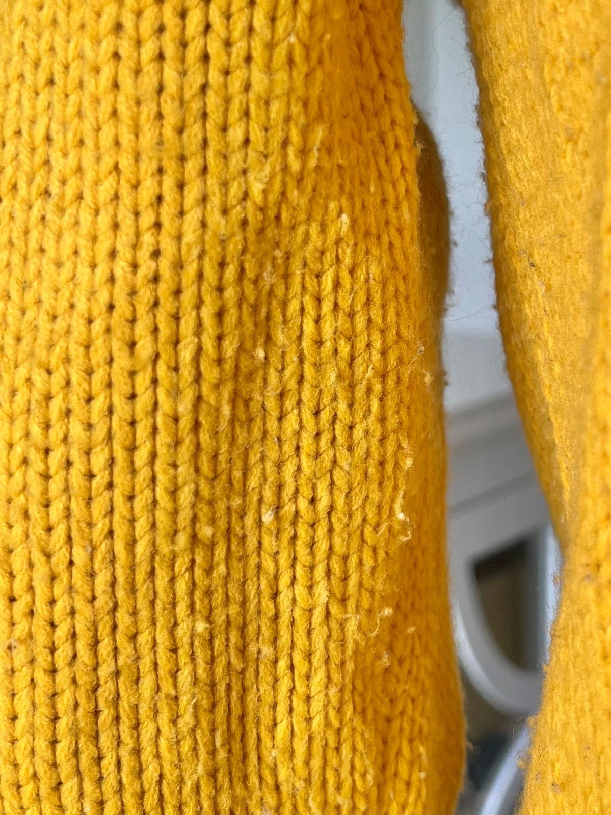 Vintage Hand Knit Mustard Yellow Button Up Sweater Chunky Cardigan