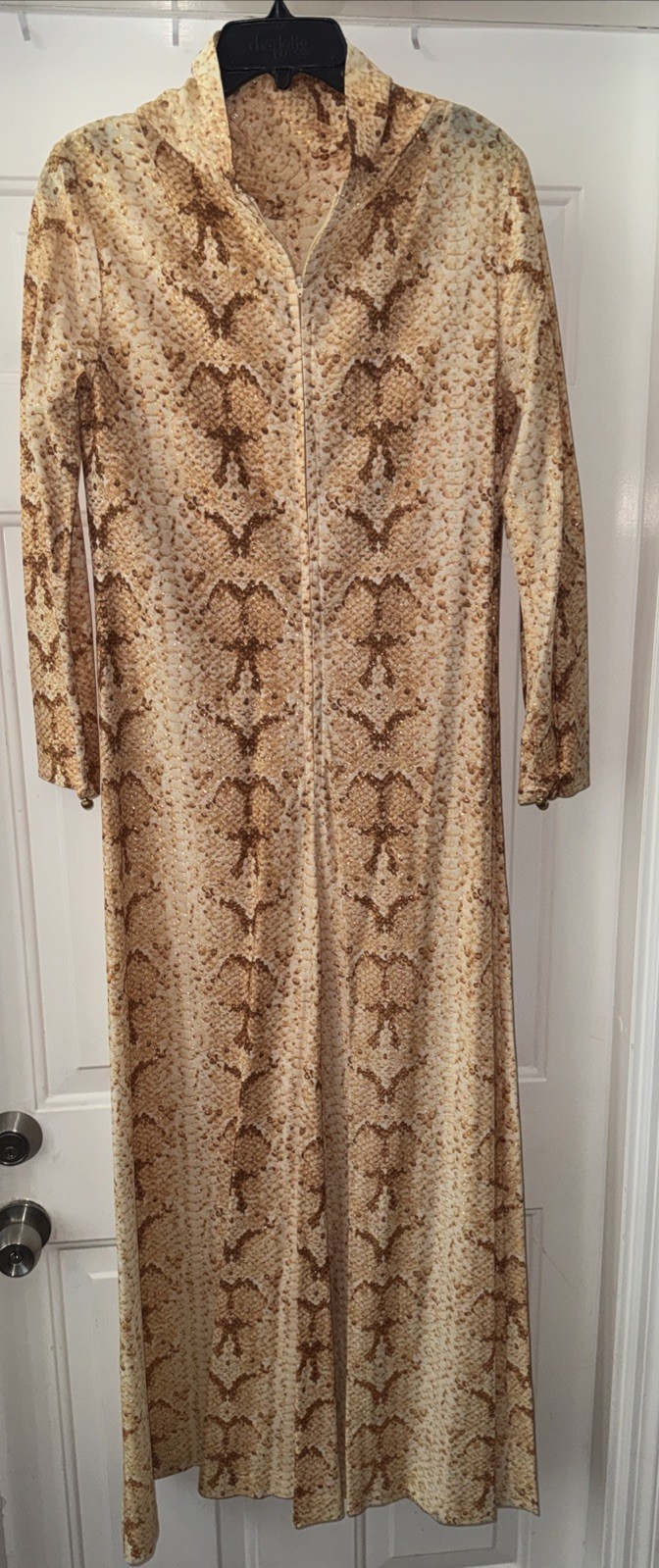 Vintage B Cohen I. Magnin Maxi Dress Caftan in Metallic Python Snakeskin Print