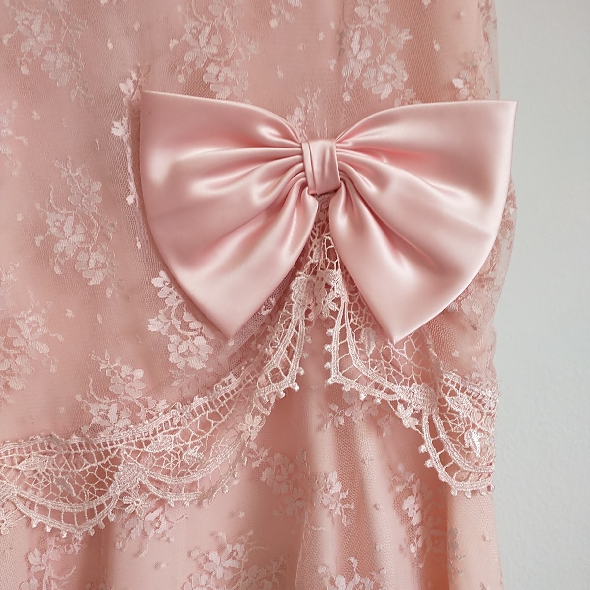 Vtg Barbara Chodos Michael Marcella Dress 12 Pink Floral Lace Bow Drop Waist