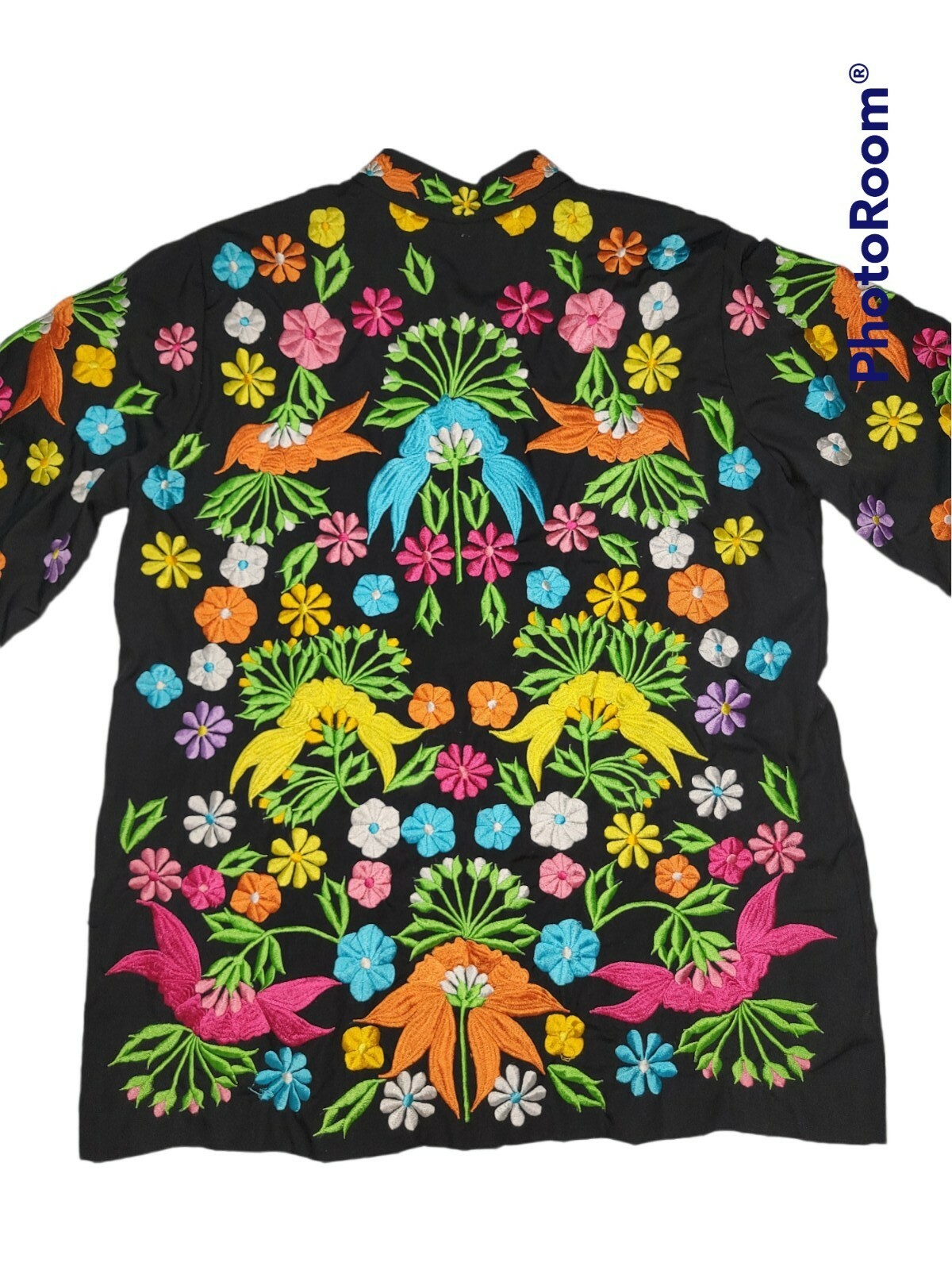 Vintage Colorful Heavy Embroidered Floral Button Blouse Top Jacket Art to Wear M