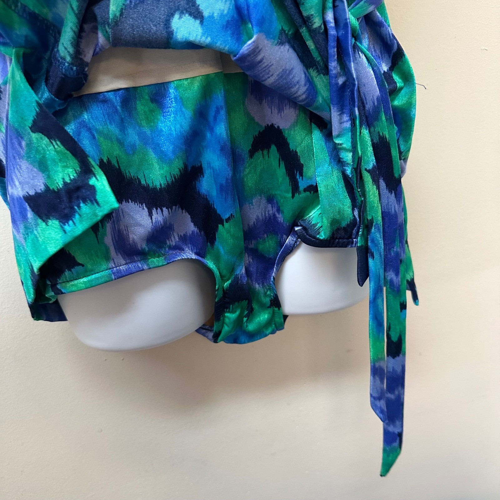 Maxine of Hollywood Vintage Swim Dress Blue Green Floral One Piece Size 16 USA