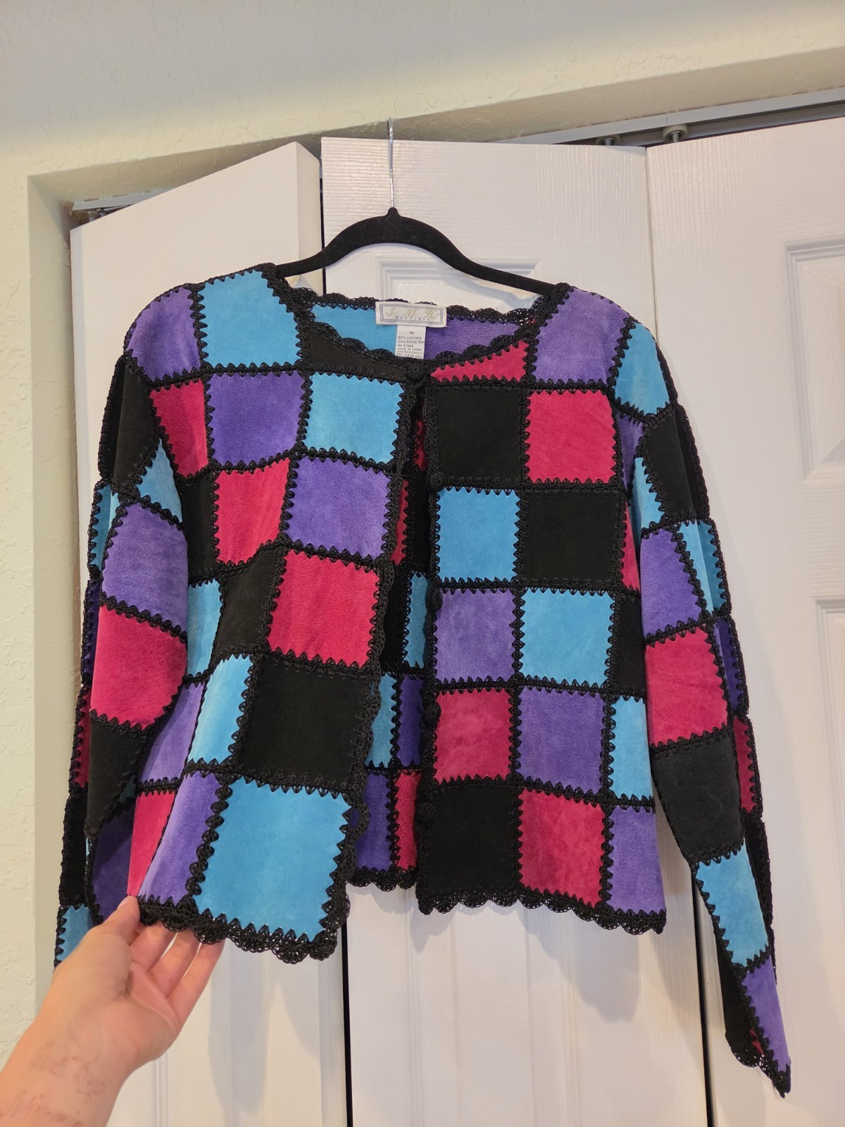 S.M.H Boutique Vintage 80s Patchwork Suede Leather Blouse