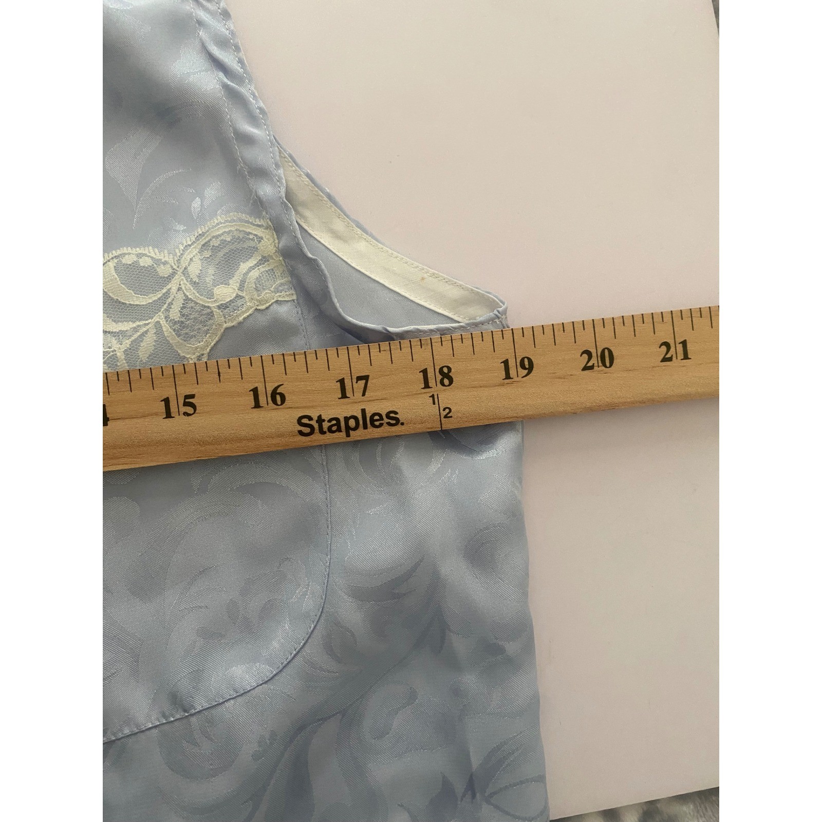 Partners Vintage Light Blue Satin Jacquard Lace Trim Sleeveless Blouse Small