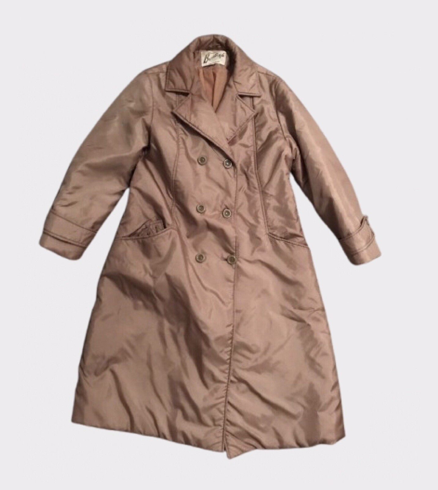 BROMLEIGH Vintage 70’s Taupe/Beige Puffer Double Breasted Belted Coat Sz 12 PUC