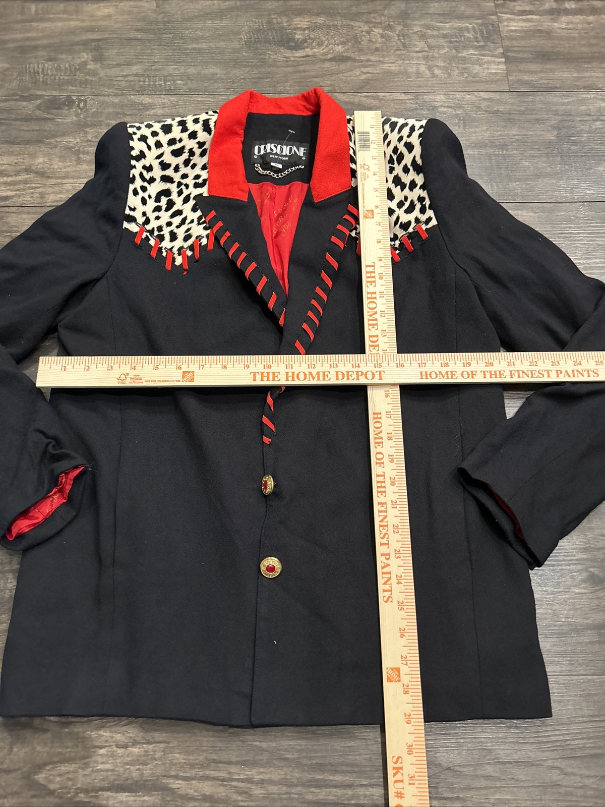 Vintage CRISCIONE New York Blazer Jacket Sz M Red and Black Animal Print