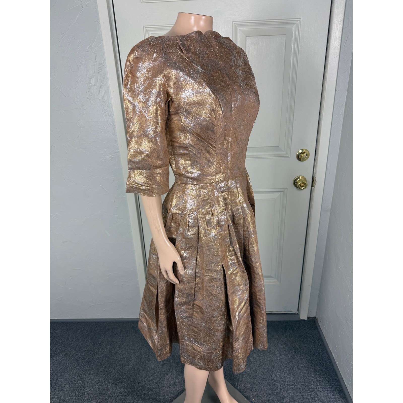 Vintage 60s Edward Abbott Dress Formal Evening Metallic Party X4-21