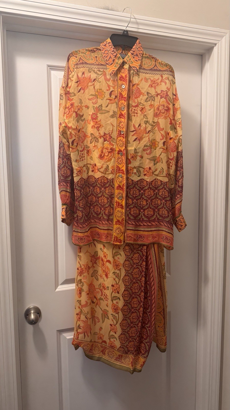 Linda Allard Ellen Tracy 2 Pc Silk Tropical Print Blouse (6) And Skirt (8)