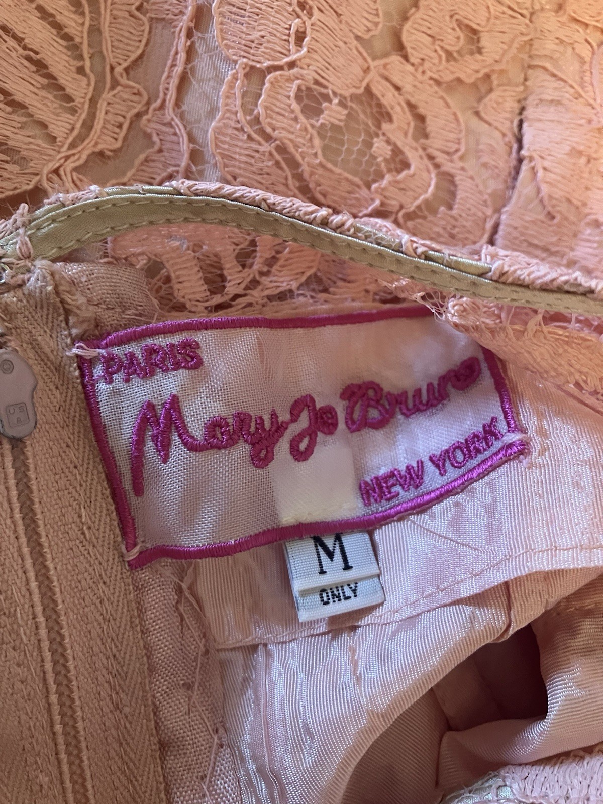 Mary Jo Bruno Vintage Pink Floral Lace Cap Sleeve Sheath Dress Sz M AS IS