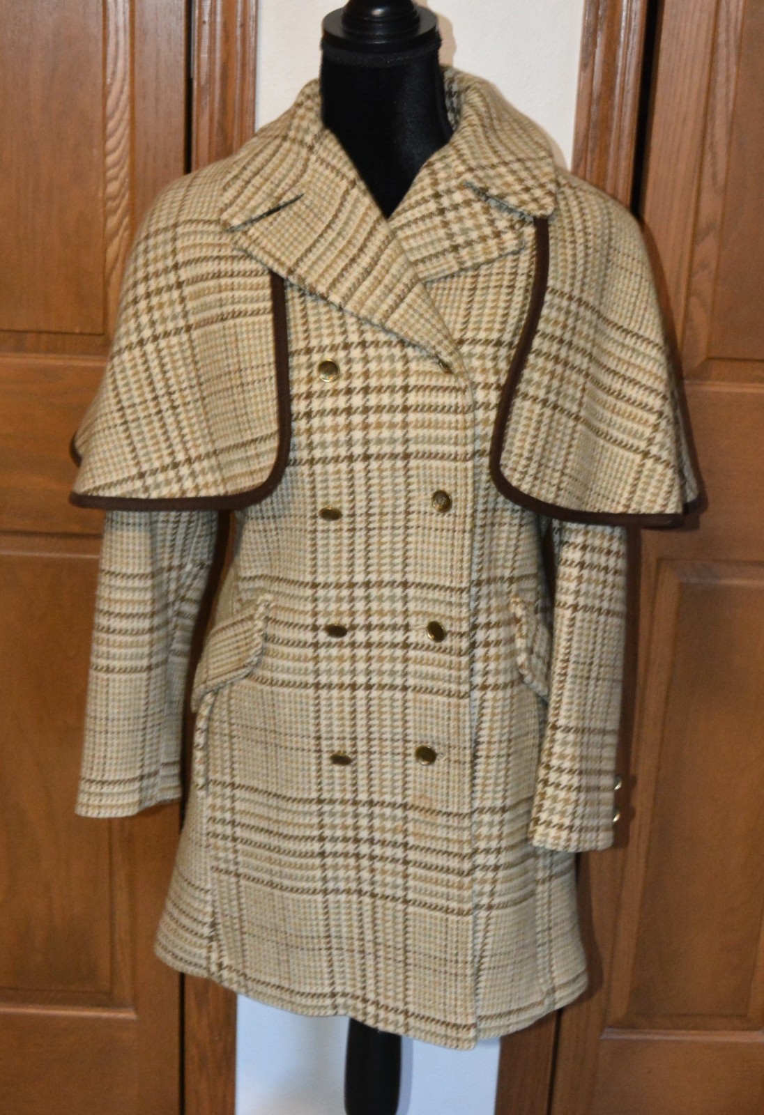 VTG Women’s SHERLOCK HOLMES COAT CAPE S/M (8) Wool Houndstooth