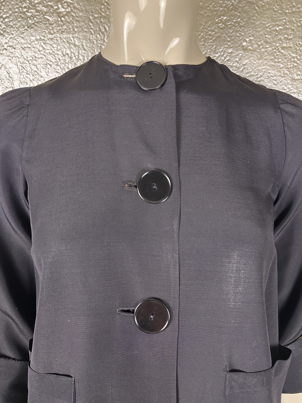 Vintage 1940’s Handmade Black Satin Rayon Jacket Lightweight ¾” Sleeve Petite