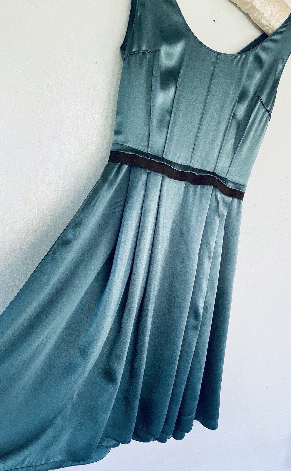 Dolce & Gabbana Vintage Teal Silk Cocktail Dress w/ Grosgrain Ribbon Sash