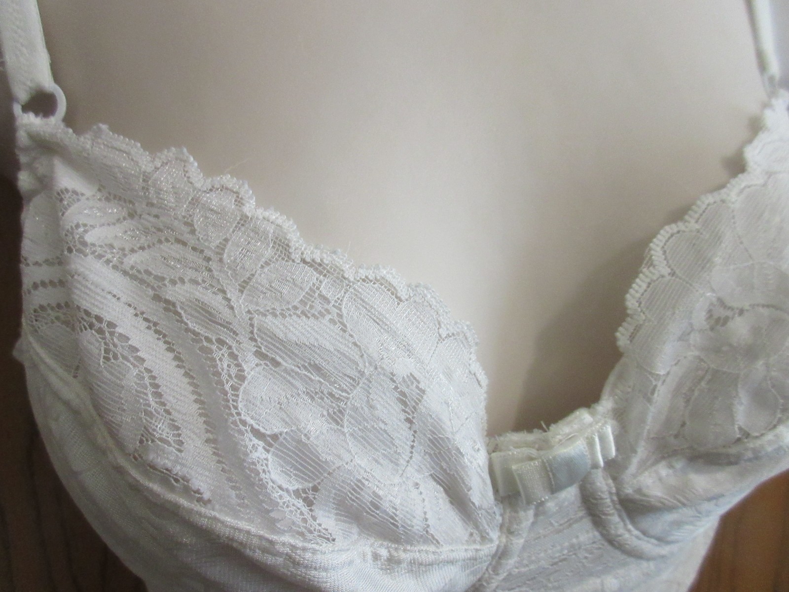 ILUSION IVORY UW balconette lined BRA TOP full slip firm slimmer LACY sz 36 D