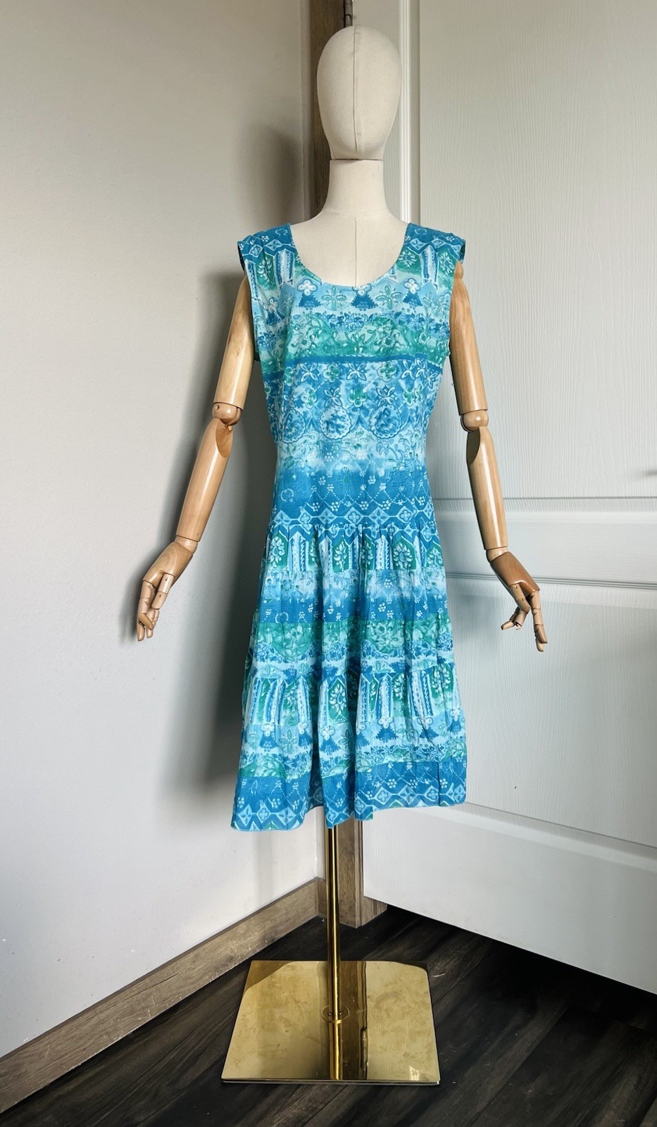 Vintage Phool India Boho Dress Lace Up Back Cotton Sundress COLORFUL Sz L NWOT
