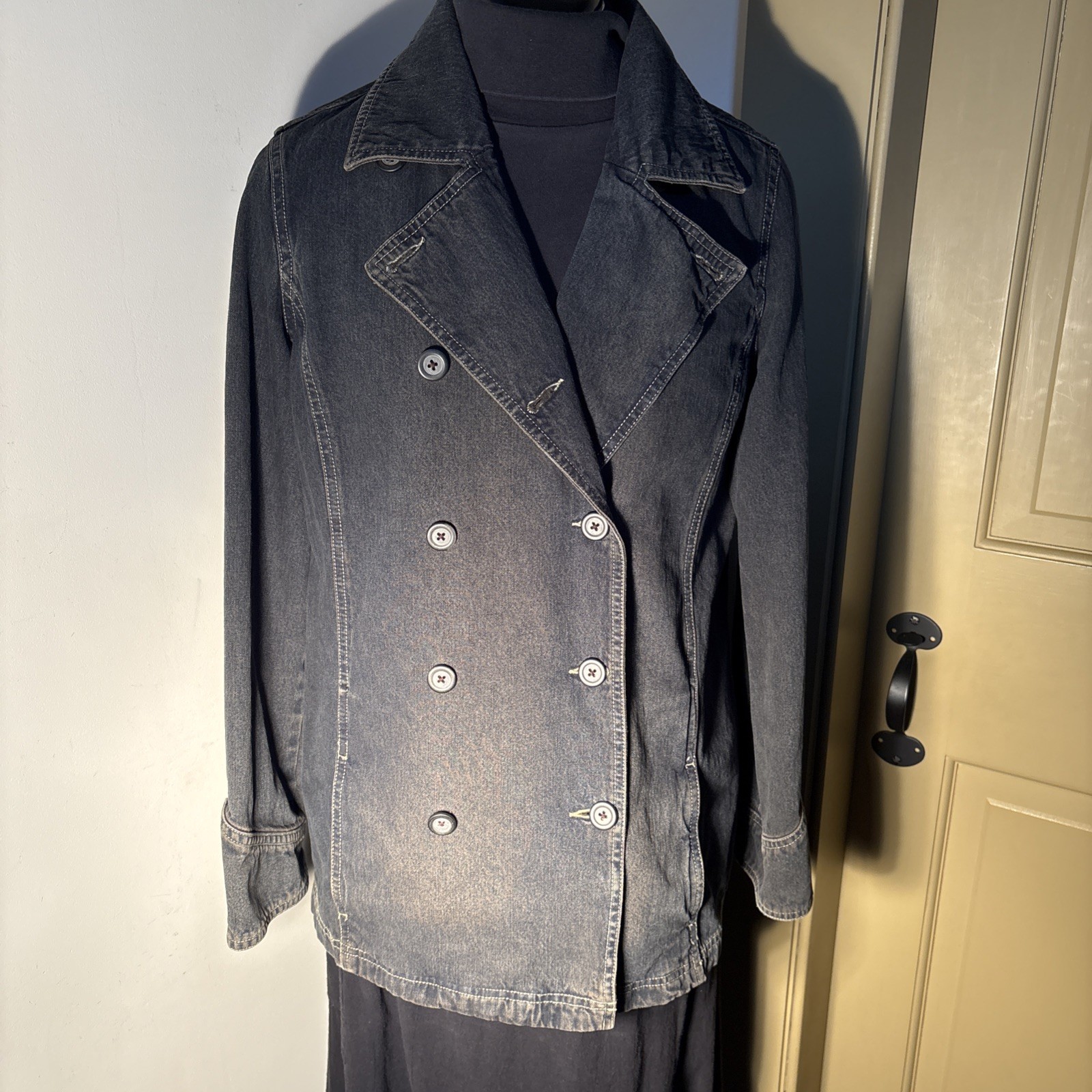 Vintage Field Gear Double Breasted Jacket/Field Coat Black Denim Women’s Size S