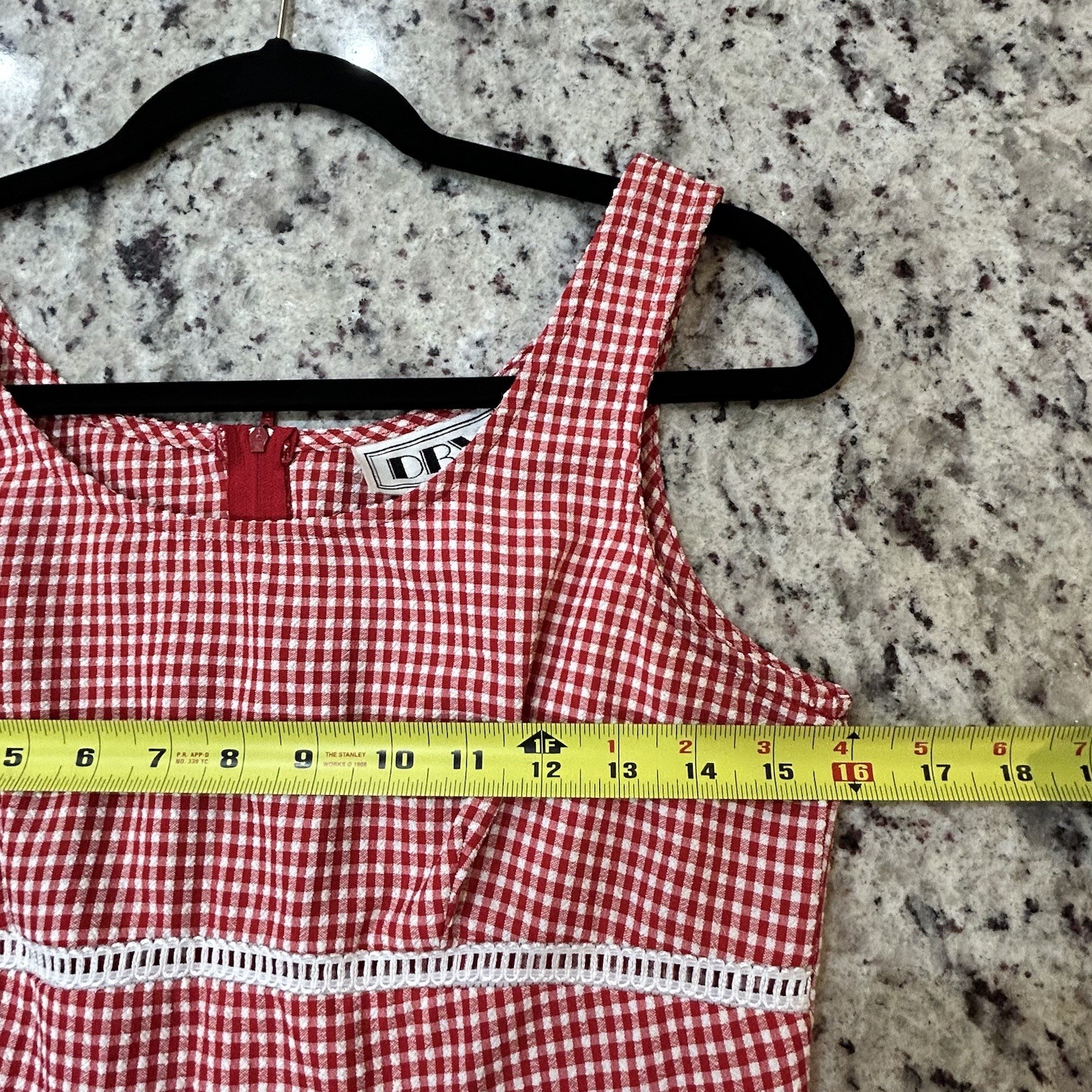 DBY 90’s Vintage Red Gingham Checked Mini Dress Retro Boho Chic Summer Dress S