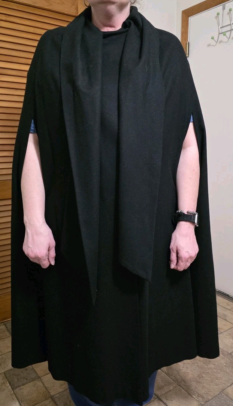 Vintage Wellington Fashions Black Merino Wool Full Length Cape Poncho Coat Cloak