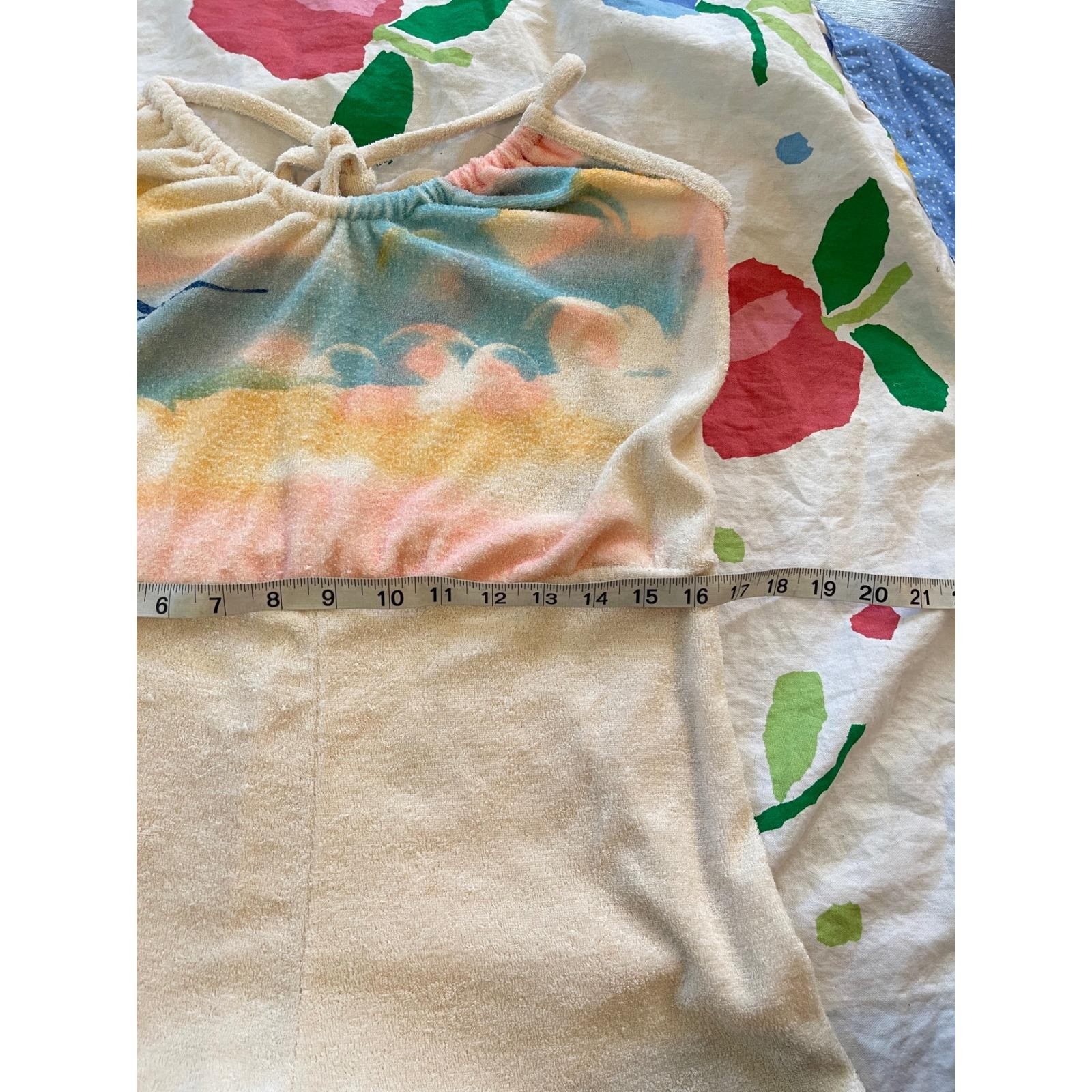 Vintage Terry Cloth 70s Halter Romper Pastel Sunset Seascape Beach small